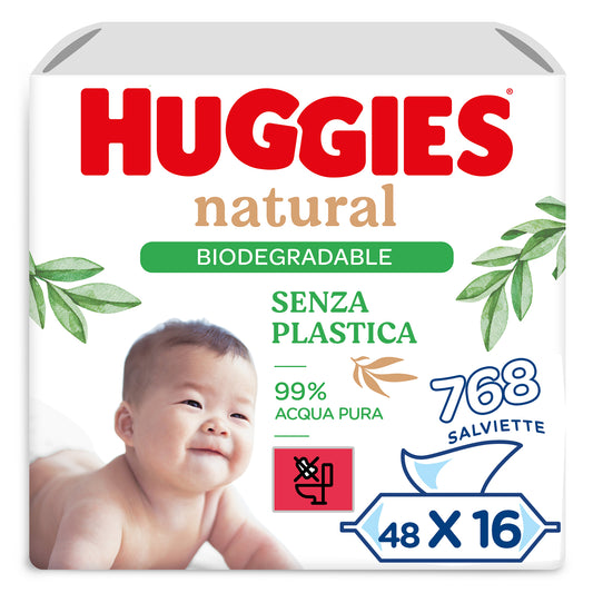 Huggies Salviette Natural Bio, Confezione da 16 Pacchi da 48 Salviette